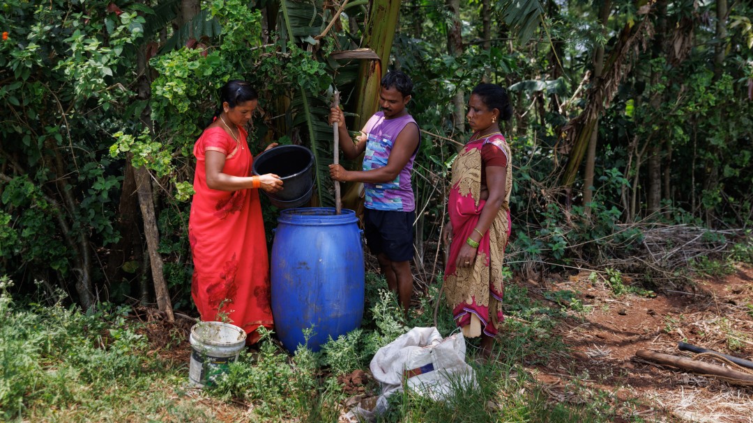 Organic fertiliser is processed in a blue bin