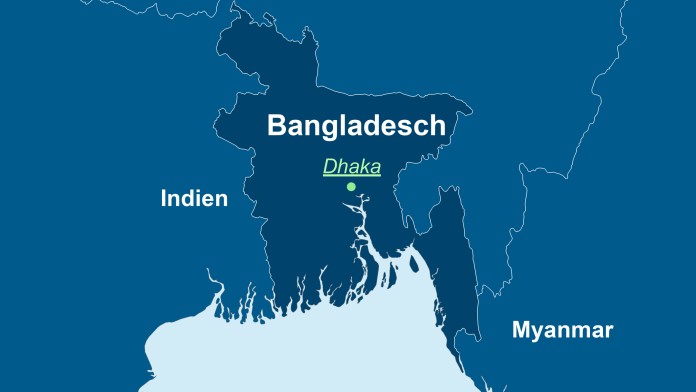 Karte zeigt Bangladesch sowie die Nachbarländer Indien und Myanmar.