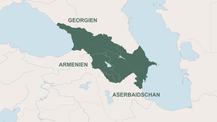 Karte des Südkaukasus: Armenien, Aserbaidschan und Georgien