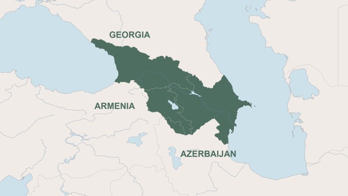 Map of the South Caucasus: Armenia, Azerbaijan and Georgia