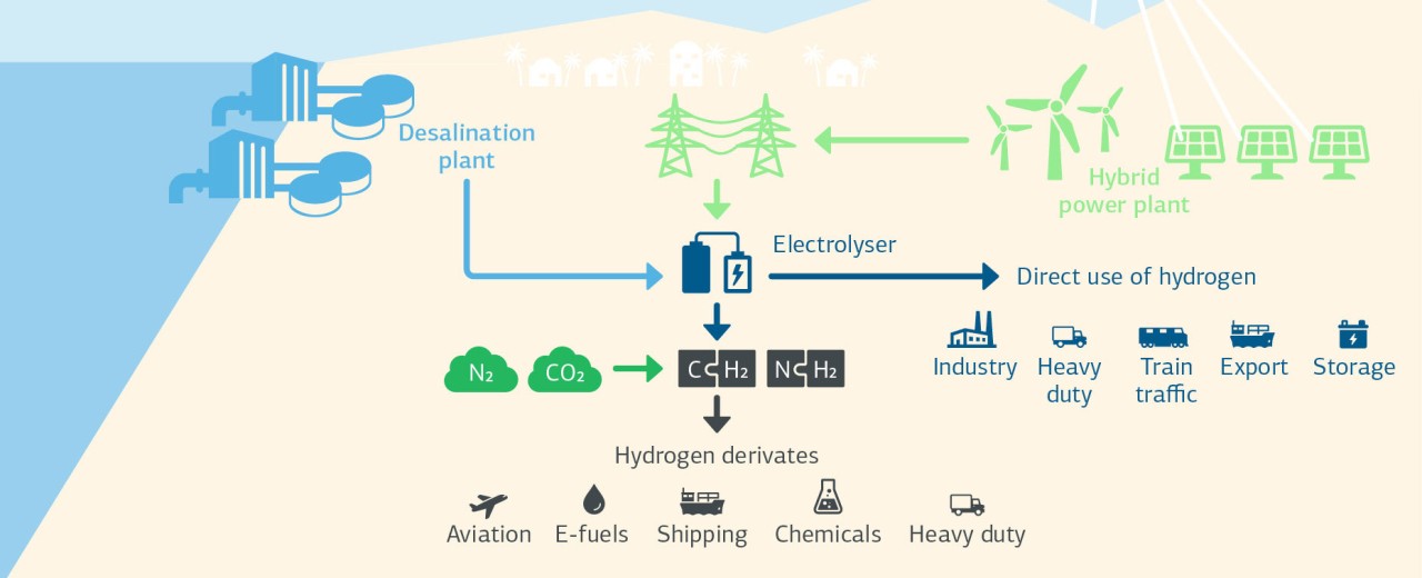 Diagram of how hydrogen production works