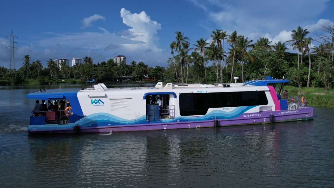 Water taxi driving across a river