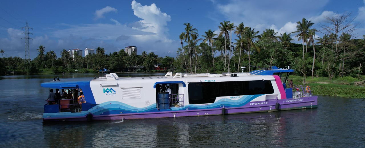 Water taxi travelling across a river