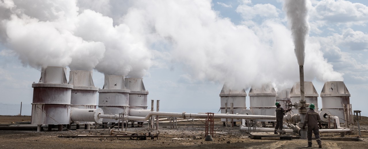  Workers at a completed drilling site